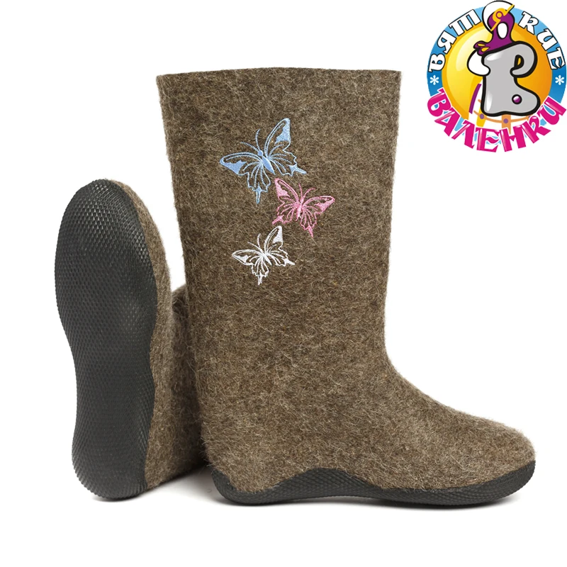 Валенки некрашеные с вышивкой 100% шерсть войлок резиновая подошва |