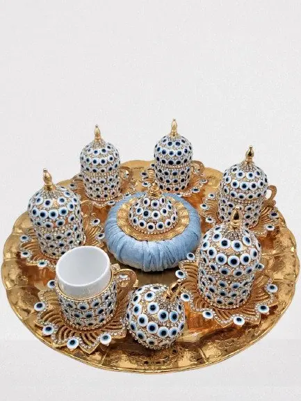 

WONDERFUL AMAZİNG Turkey authentic kitchen decor six-person beverage set and round tray and lidded Turkish deligh.