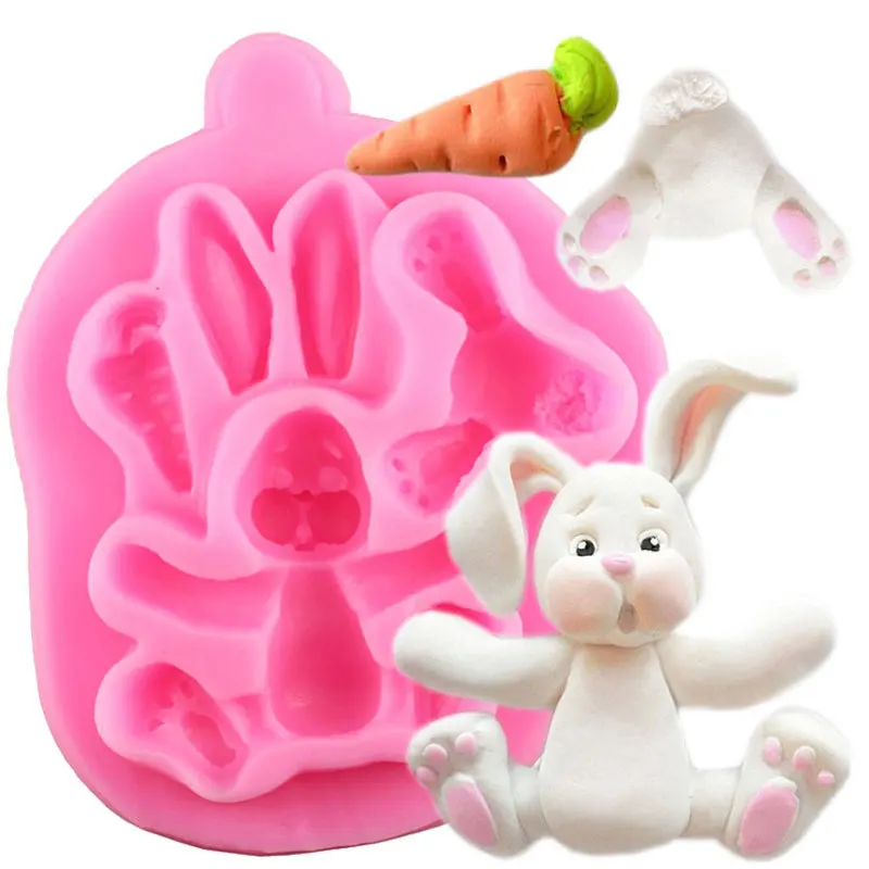 Moldes de silicona de conejo, herramientas de decoración de pasteles de Pascua,...