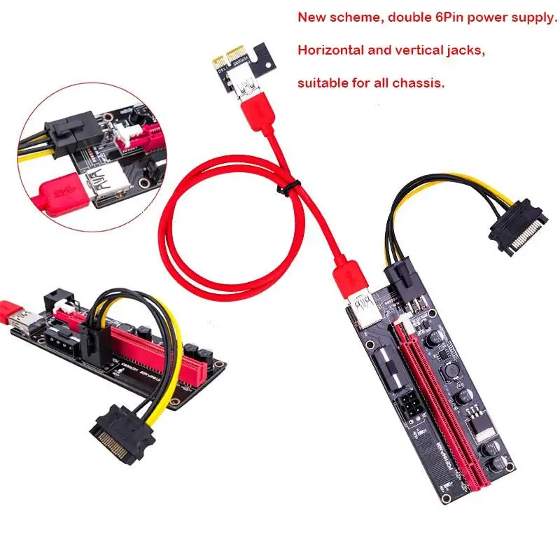 2/6 шт. Ver009 Usb 3 0 Pci E Ver 009S PCI Express 1X 4X 8X 16X расширитель Riser карта адаптера Sata 15Pin до 6 Pin