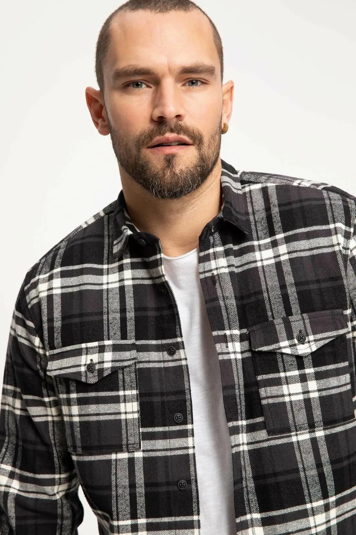 DeFacto модная мужская рубашка с длинными рукавами воротник лацканами клетчатая