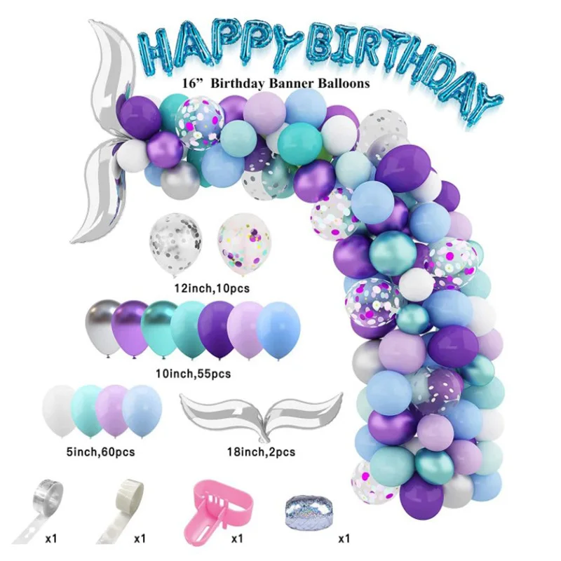 

Purple Blue Balloons Garland Light Purple White Gold Confetti Ballons Arch Chain for Girls Birthday Wedding Party Decor