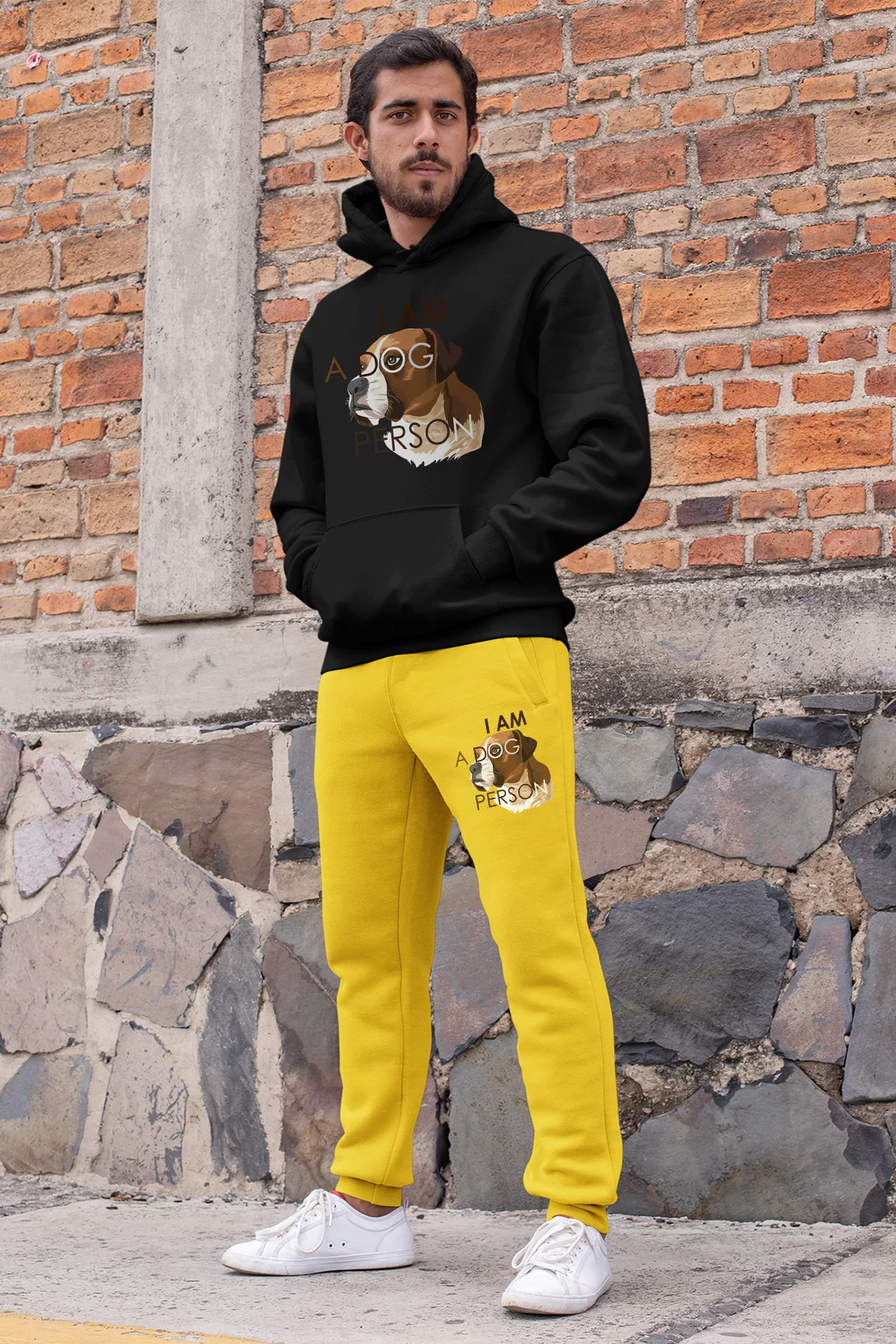 Мужской спортивный костюм Angemiel Wear I Am A Dog Черный свитшот с капюшоном желтые