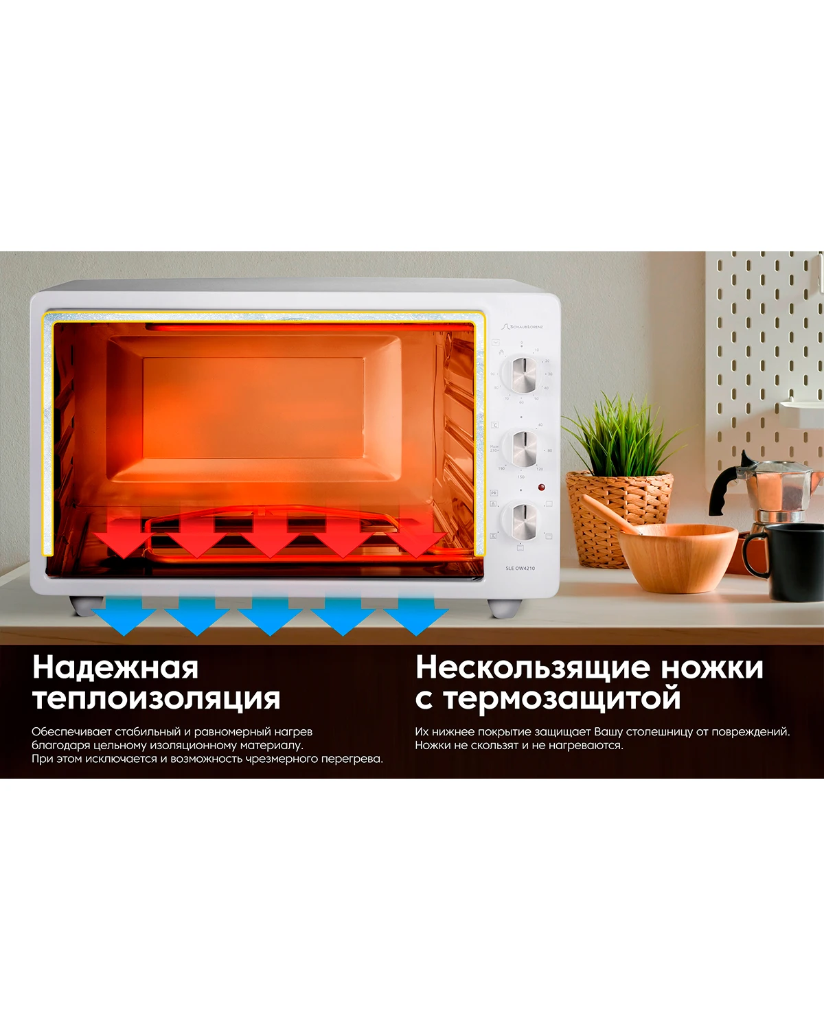 Мини печь для дома Schaub Lorenz SLE OW4210 белый 42л 5 режимов с конвекцией таймером