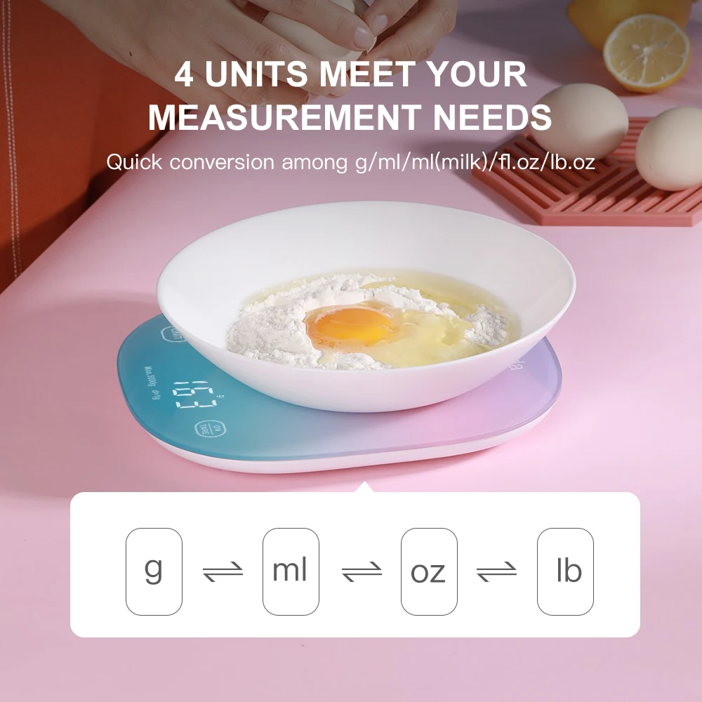 Yolanda, inteligente b&aacute;scula cocina de 5kg, aplicaci&oacute;n Bluetooth, b&aacute;scula de alimentos para el hogar, herramienta de medici&oacute;n, registro de dieta, control de calor&iacute;as-4