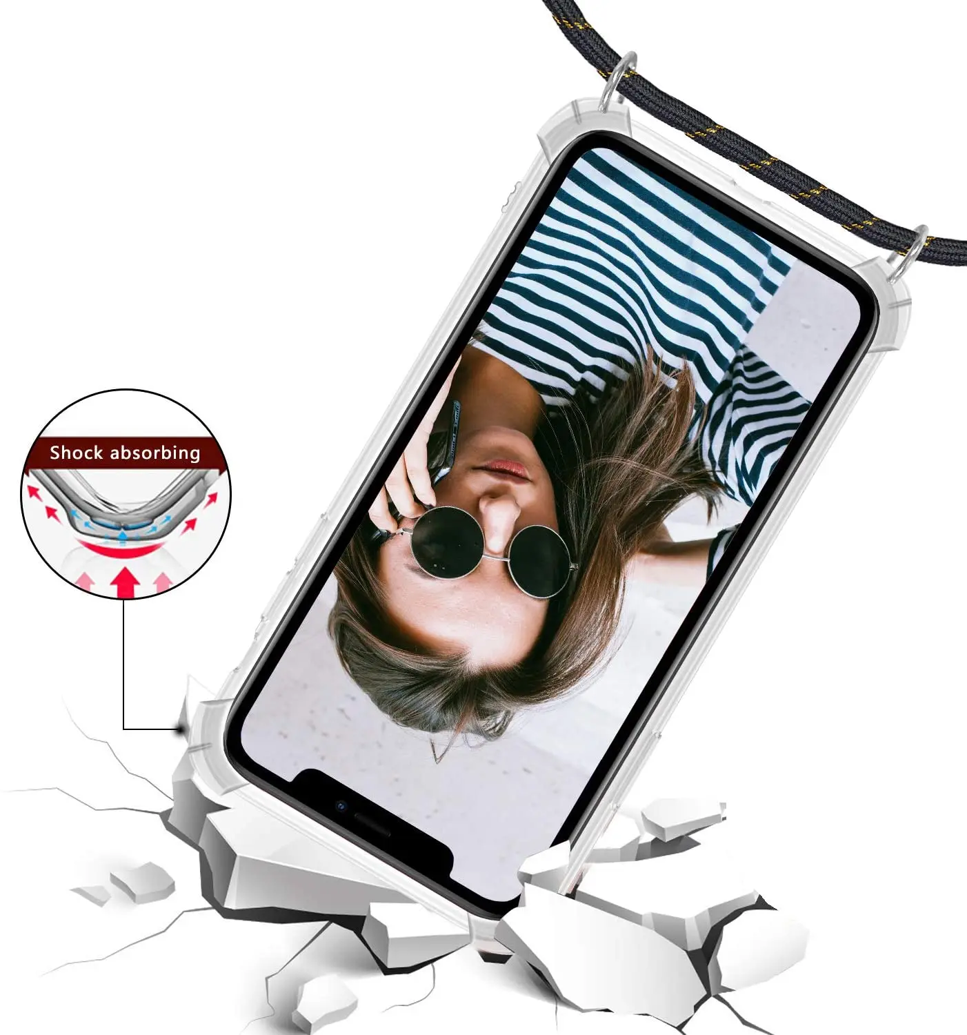 Transparent Shockproof Case with rope Compatible with Xiaomi Mi Note 10/10T/9/8 Lite Pro /A2/A3/K20/Poco X3 / NFC/ Mi 11 TPU Cas