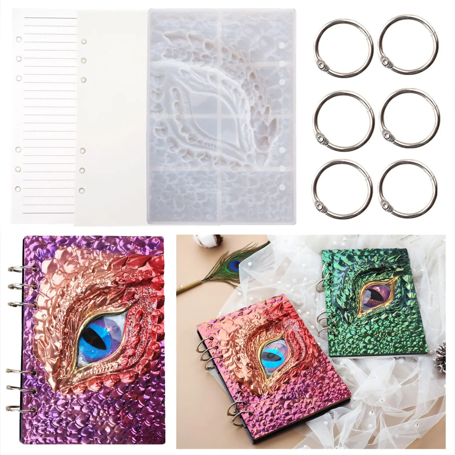 

Notebook DIY Crystal Epoxy Resin Mold Dragon Eye Book Leather Case Dragon Mirror Silicone Mold