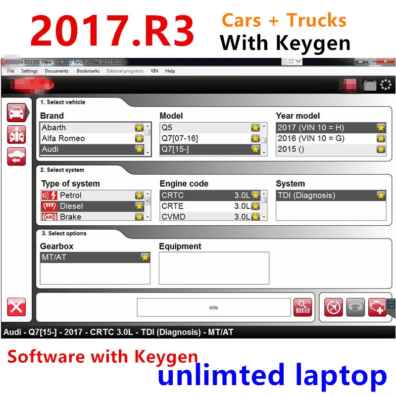 2017 R3 DS150E 2017.R3 delicht OBD сканер с программным обеспечением поддержкой генератора