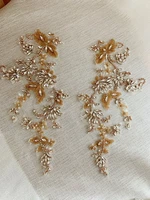 1 pair rhinestone crystal appliques patch on silver gold hand beaded applique for dress shoe accessory
