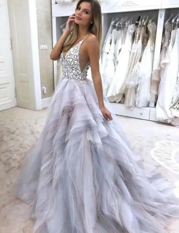 

CloverBridal Spaghetti Straps Gems Rhinestones Beading Prom Dresses Lilac Open Back Long Evening Dress vestidos formales WE9585