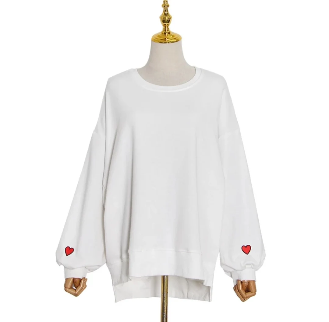 

Original Design Spring Long Sleeves Heart Embroidery around Sleeve / Oversized Loose Sweathirt Pullover