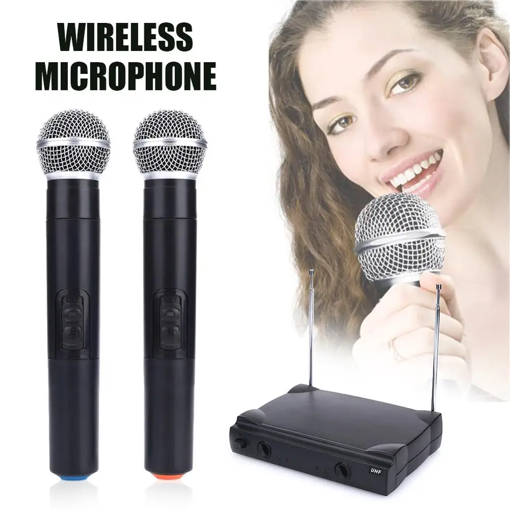 

1-to-2 Universal VHF Wireless Microphone Handheld 2 Channel microfone sem fio with Receiver for Karaoke/Business Meeting