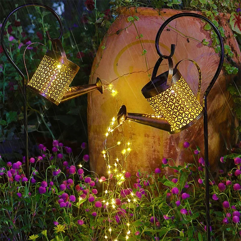 Linterna Solar LED para decoraci&oacute;n de jard&iacute;n, regadera con luces de arte para ducha de estrellas, rociador con maceta para c&eacute;sped, paisaje, camino y patio-0