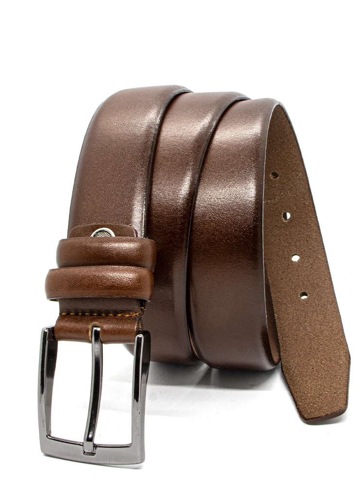 Genuine Soft Leather Handmade Brown Man Belt High Quality Calfskin Pants Metal Buckle For Casual Gift For Valentine's Day
