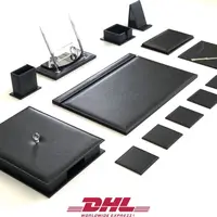 Office Desk Leather Mat Set Handcrafted Luxury Organizer Accessories Best Quality BLACK 2 Office Supplies, Office Destop Set