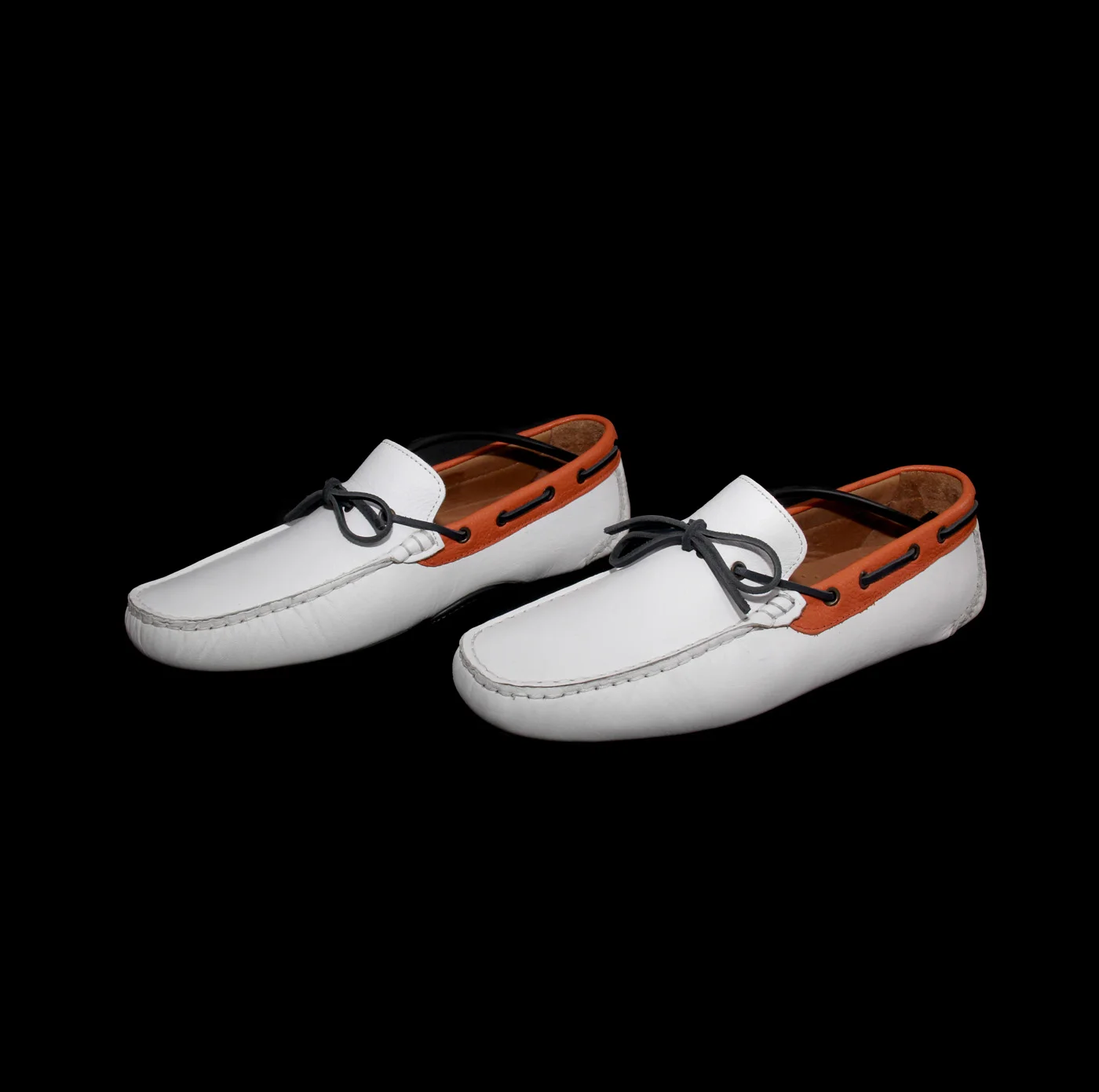 

Handmade White Orange Leather Moccasins, Casual Daily Footwear for Men, Comfort Driving Mocs with Bright Colors, Men's Fashion
