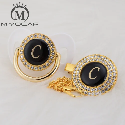 LC-2 6-18m MIYOCAR золото серебро имя инициалы буквы C прекрасный bling соска и соска клип набор BPA бесплатно пустышка bling уникальный дизайн LC - Цвет: LC-2 6-18m