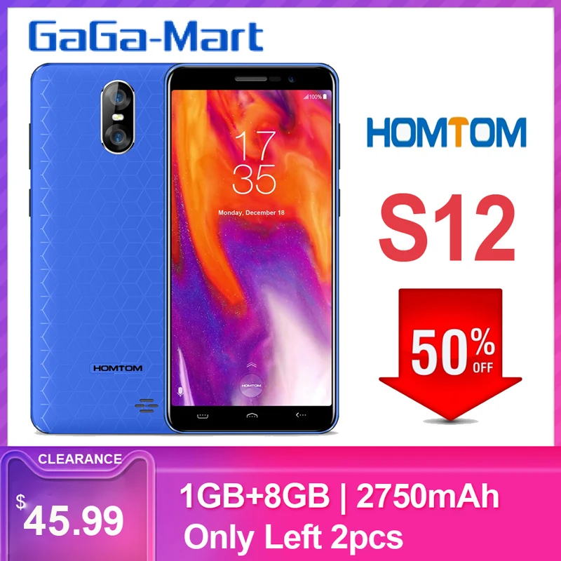 HOMTOM S12 Full Screen Mobile Phone 1GB RAM 8GB ROM 5.0 inch Android 6.0 Quad Core 8MP 2MP Back Dual Camera 3G WCDMA Smartphone