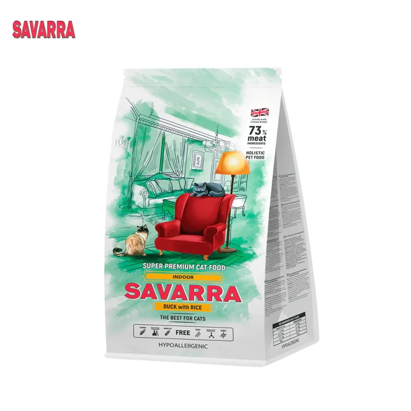 Сухой корм SAVARRA Indoor Adult Cat для взрослых кошек живущих в помещении Утка и рис