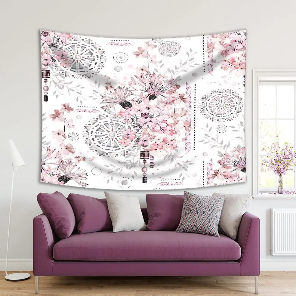Гобелен Мандала геометрические узоры и летние цветочные орнаменты цветочный