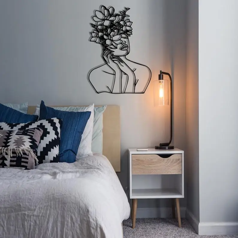 Arte de pared de l&iacute;nea, arte de pared de Metal de cara abstracta, arte minimalista, decoraci&oacute;n de pared de Metal geom&eacute;trico, decoraci&oacute;n de interiores, pared geom&eacute;trica Han-1