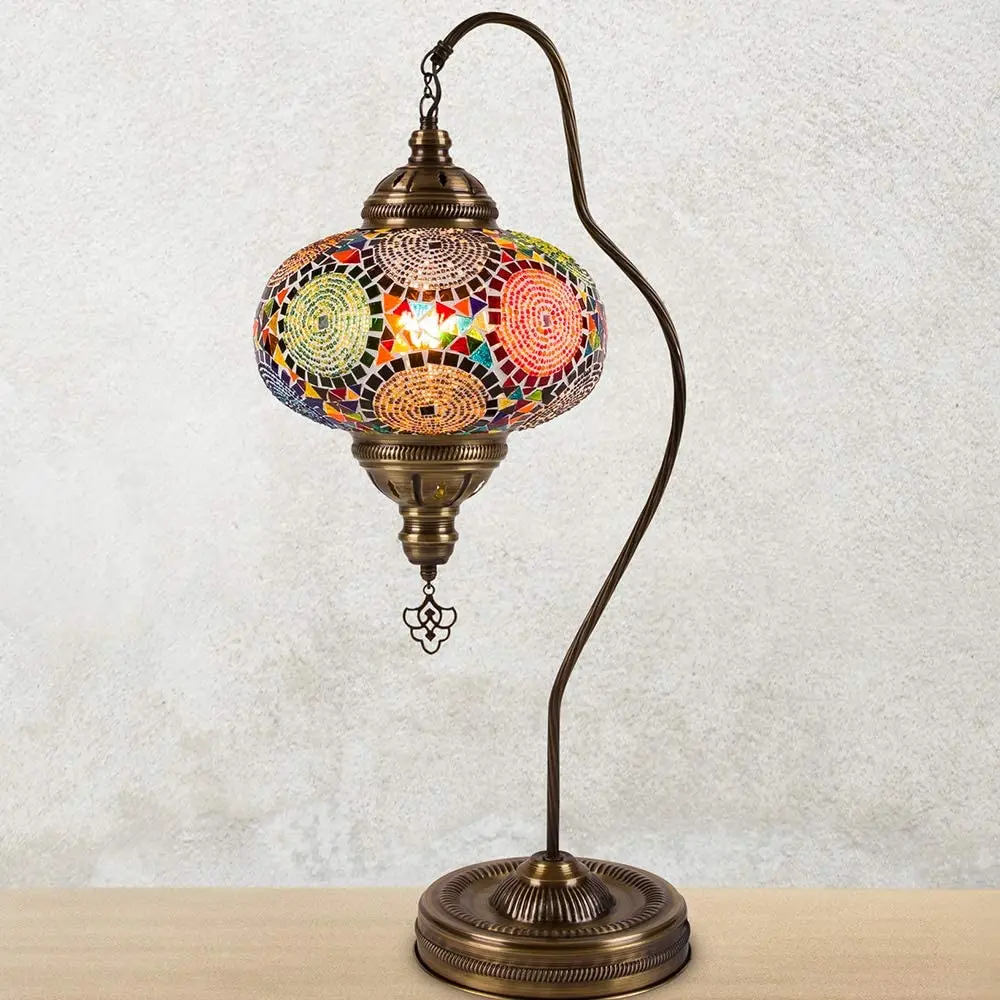 

Turkish Moroccan Table Bedside Tiffany Nightstand Crystal Stained Glass Lamp for Bedroom Living Room - Small Vintage Mosaic Deco