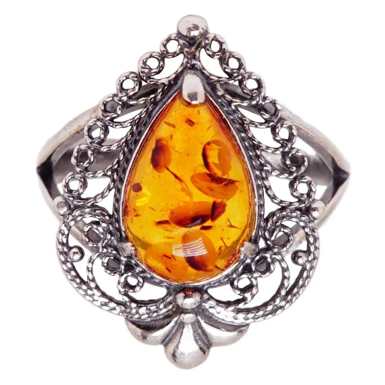 Ring &quotmerry" Amber Brown silver-plated 12 Mk ring set filigree 1066 good things | Rings
