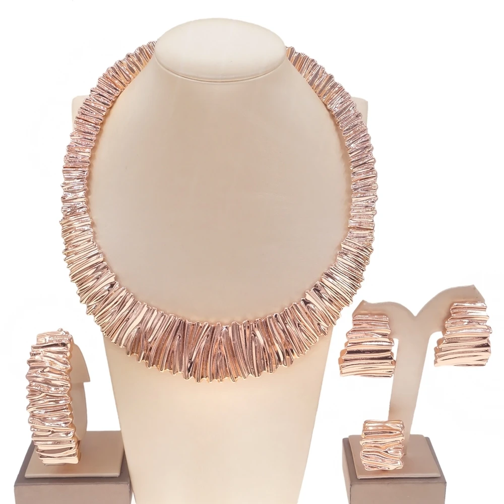 

Yuliali Latest Design Factory Gold Rose Necklace Jewelry Set Unique Big Style Best Women Costume Accessories Spot Jewellery Sets