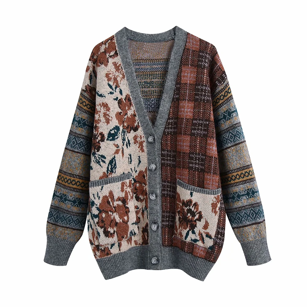 

Women's Sweater Coat Fashion Loose Jacquard Knitted Cardigan Knitted Sweater Vintage Long Sleeve Female Outerwear Chic Tops