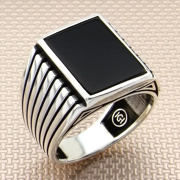 Classic Silver Ring Rectangle Black Onyx Gemstone Silver Ring Men Silver Ring Made in Turkey Solid 925 Sterling Silver