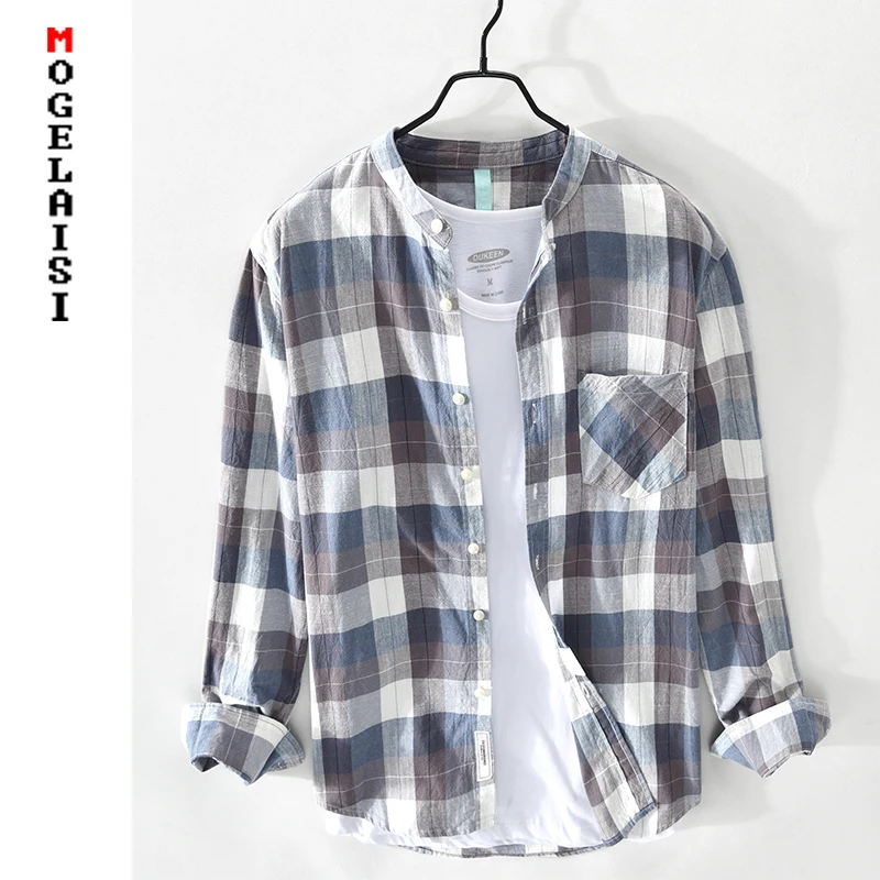 

Fashion plaid shirt men 100% cotton long sleeve men tops casual Comfortable soft man clothing Asian size TB917