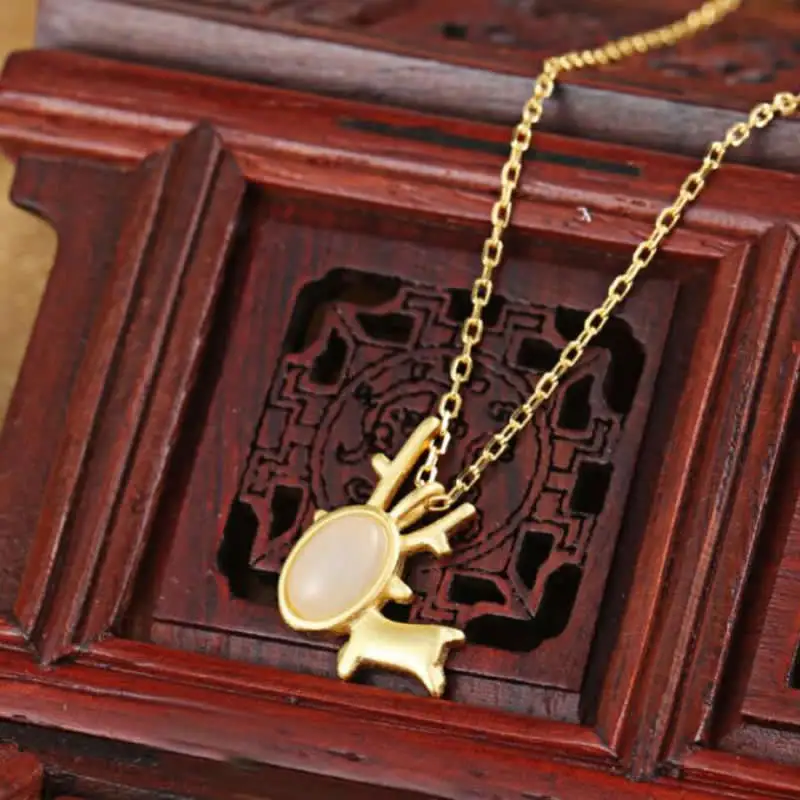

Pure S925 Silver Pendant White Jadeite Deer Necklace Pendant Women Fashion Pendant