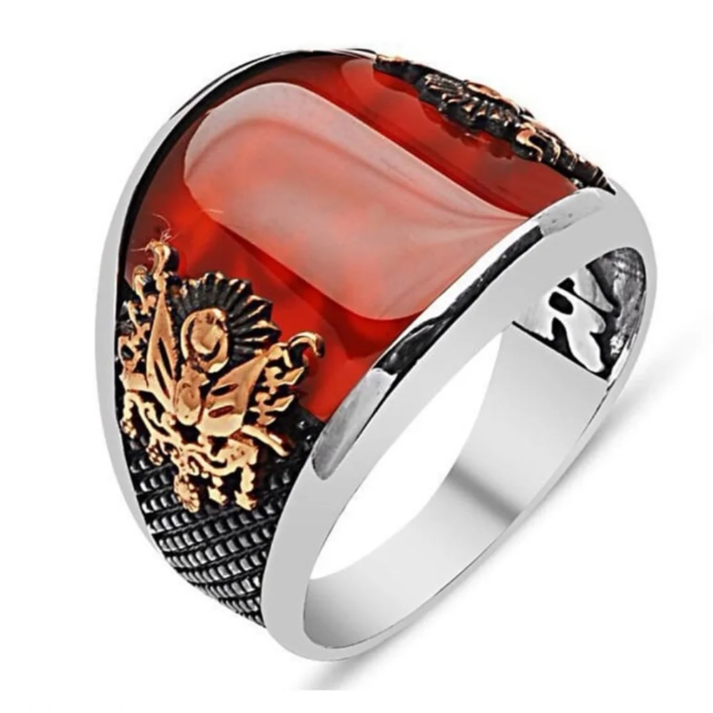 

925 Sterling Silver Turkish Handmade Jewelry Red Ruby Men's Ring All Size gift for him