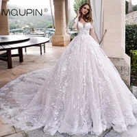 mqupin elegant a line lace wedding dresses new luxurious applique long sleeve button bridal gown cathedral train plus size a72