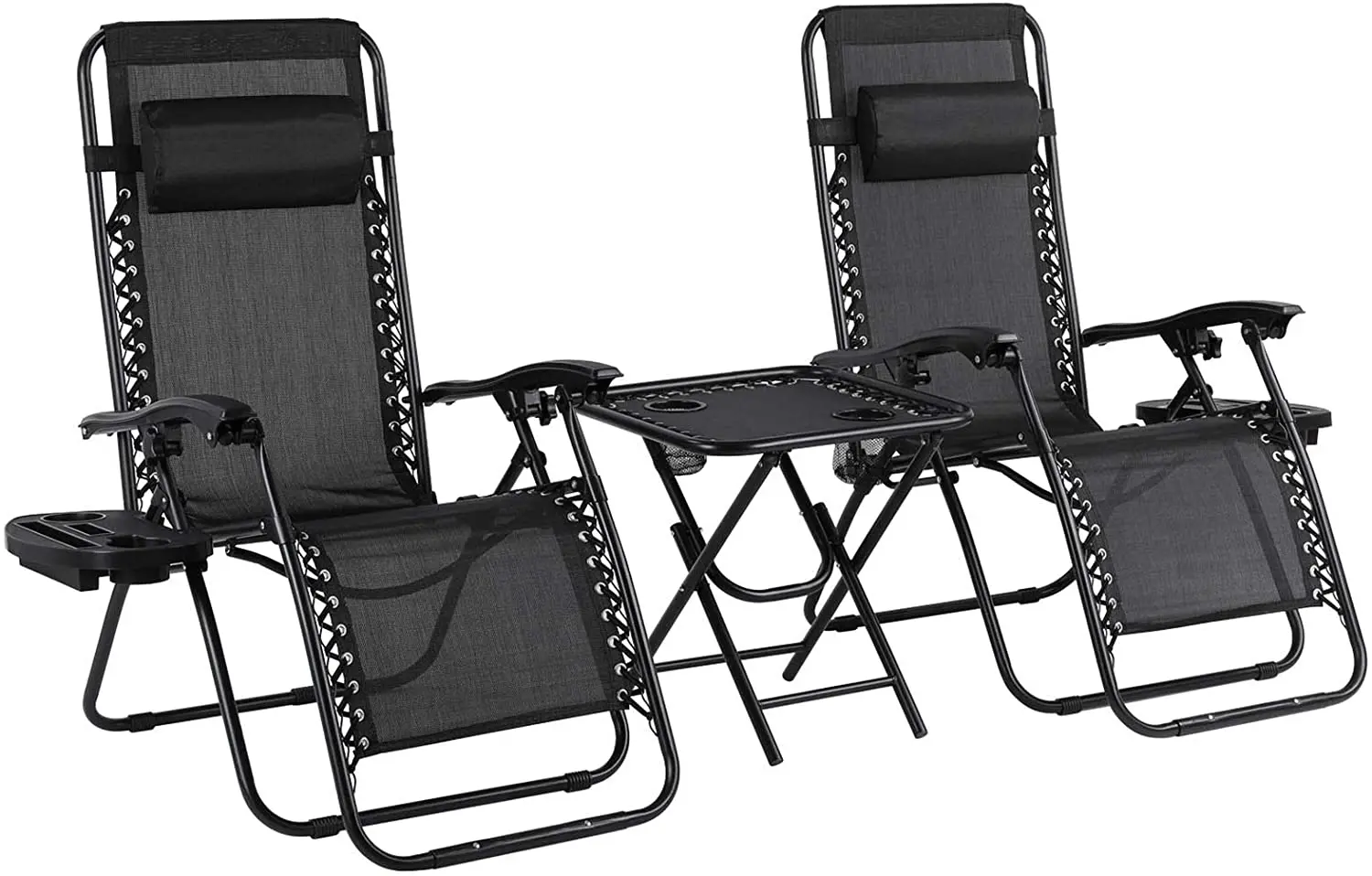 

Sun Loungers Set of 2 Zero Gravity Chair Foldable with Side Table,Cup Holder, Adjustable Head Cushion for Garden Indoor And Outd