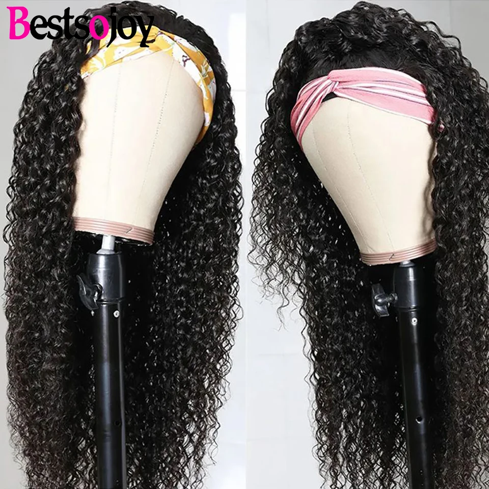 Bestsojoy headband wig natural wig human hair for black women Kinky curly/ body wave natural black headbands hair 14-22inch