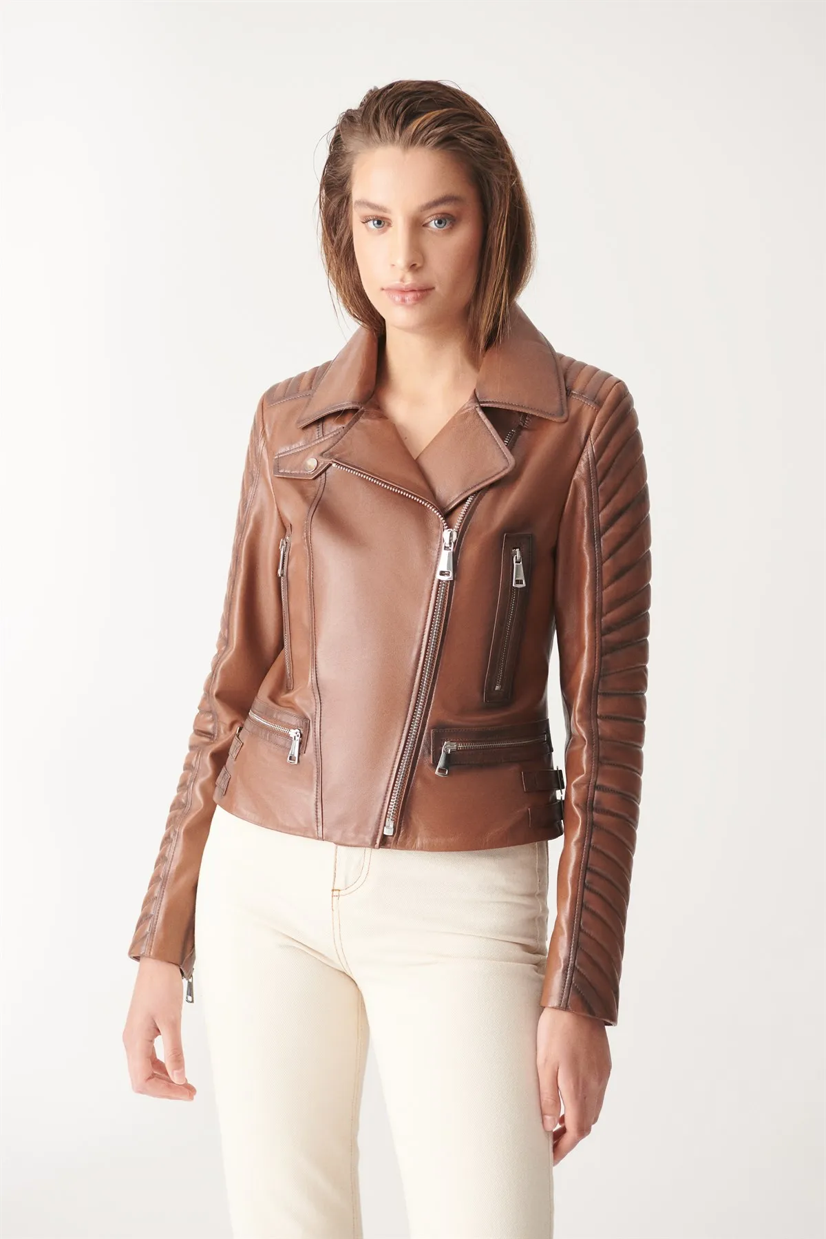 Brown Biker Leather Jacket Genuine Leather Coats Women Sheepskin Outfits Spring Summer Fashion Classic Sports Design Jackets