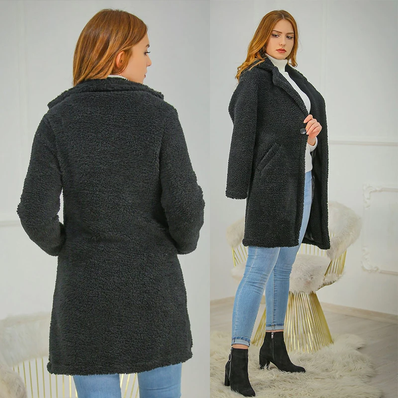 

2020 new season autumn winter women jacket outerwear long pocket woolen warm coat dark color cardigan women set clothes dress