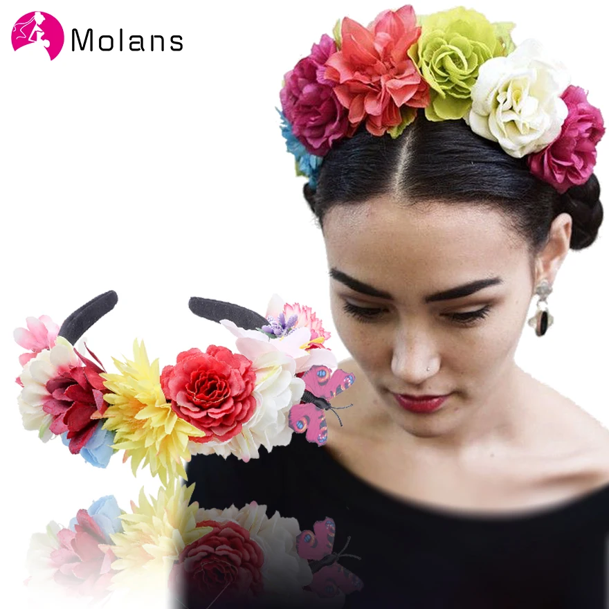 Molans Модные женские ободки для волос цвета искусственные большие цветы оголовье имитация бабочки широкий обруч для волос аксессуары для женщин