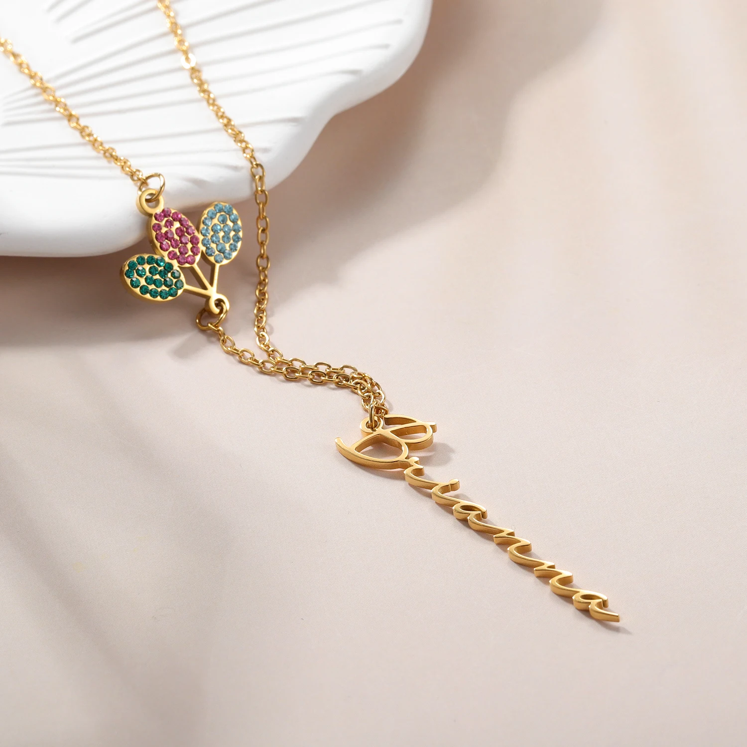 

Personalized Vertical Name Necklace with Colorful Balloons Custom Handwriting Nameplate Pendant Gold Chain Handmade Jewelry