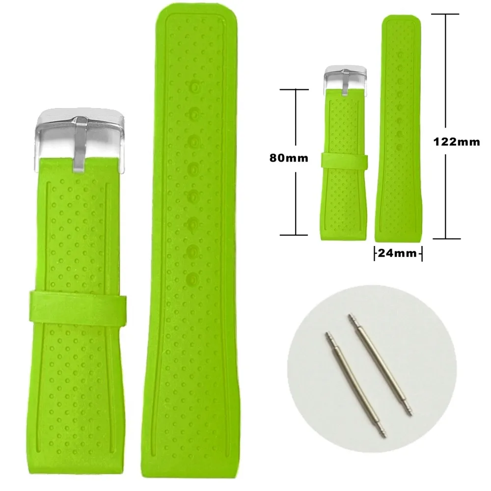 Ремешок силиконовый для наручных часов резиновый неоновый зелёный браслет