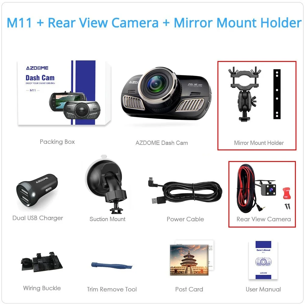 M11-RVC-MMH AZDOME M11 Dash Cam 3 дюймов 2.5D ips экран Автомобильный видеорегистратор HD 1080P Автомобильный видеорегистратор ночного видения Dash камера gps - Название цвета: M11-RVC-MMH