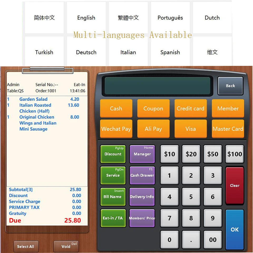 Pos система сенсорный экран 15 дюймов Windows pos терминал все в одном с ресторанным