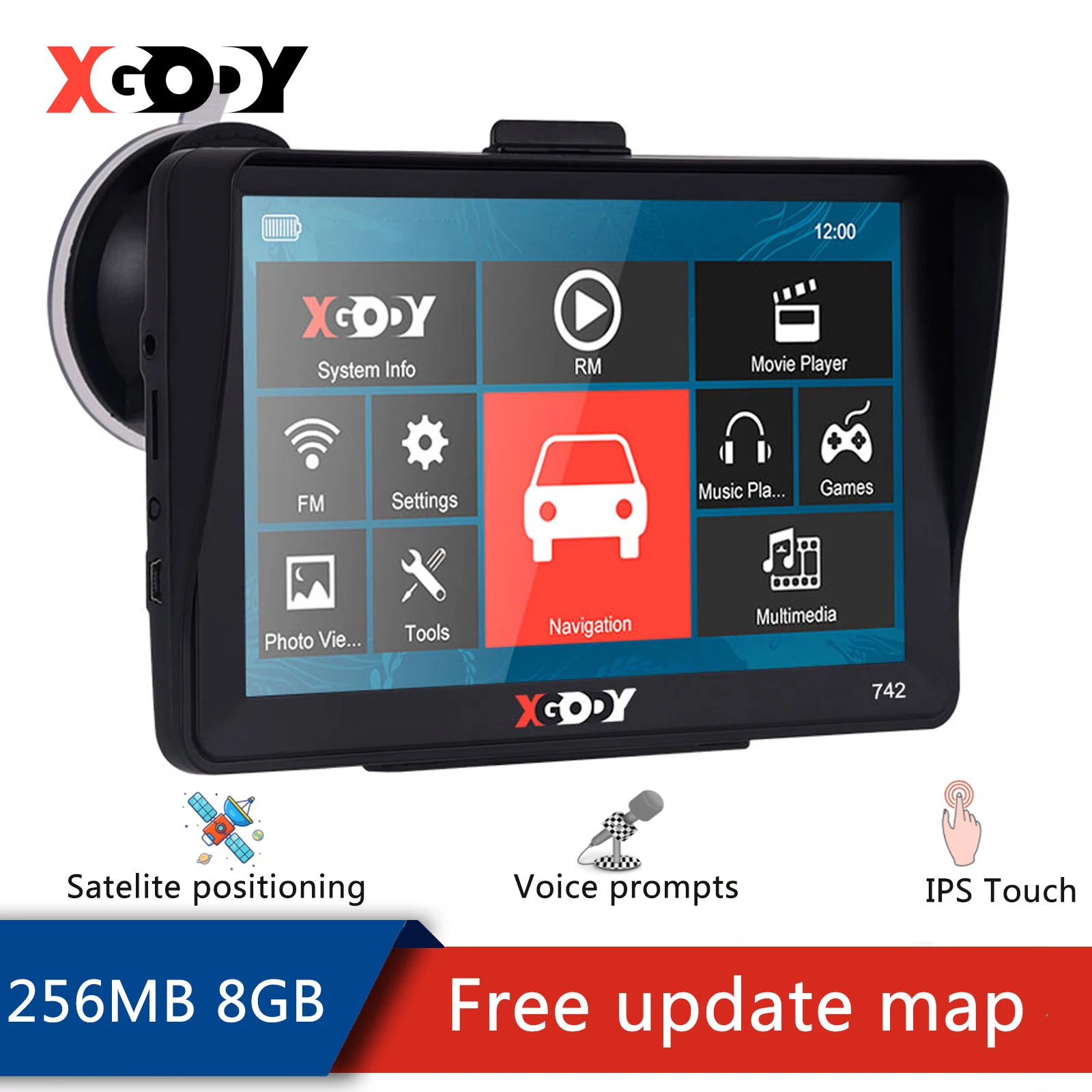 

XGODY 7Inch Car GPS Navigation 256M+8GB 742 Truck Car GPS Auto Navigator Sat Nav Bluetooth Touch Screen Free Update Map 2020