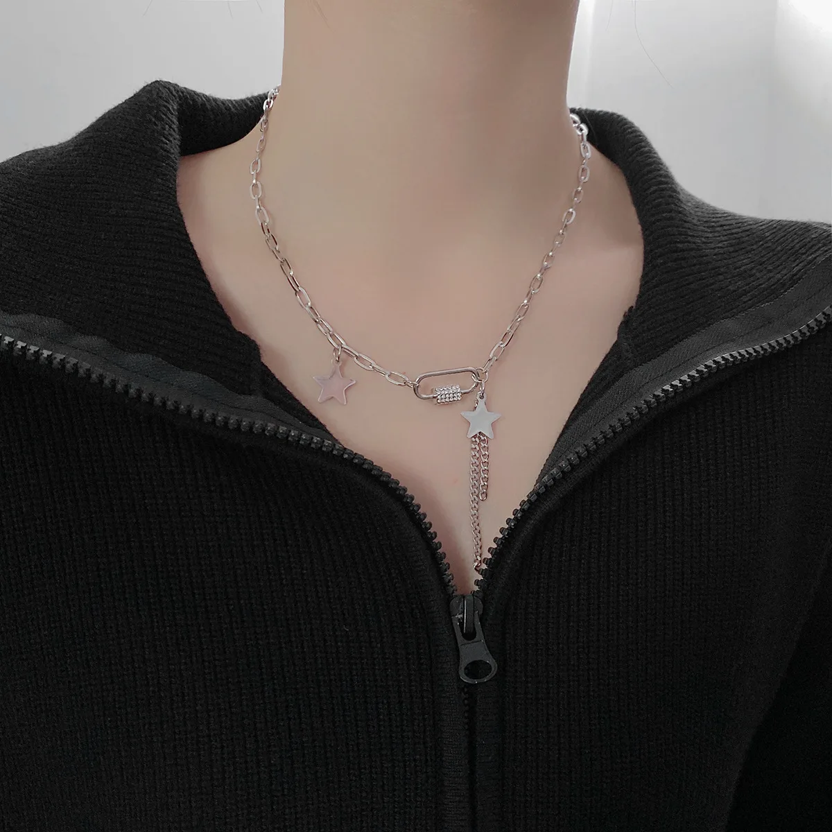 

Trendy Lock Star Pendant Necklace for Women Stainless Steel Link Chain Choker Charm 2022 Fashion Jewelry Accessories Gift
