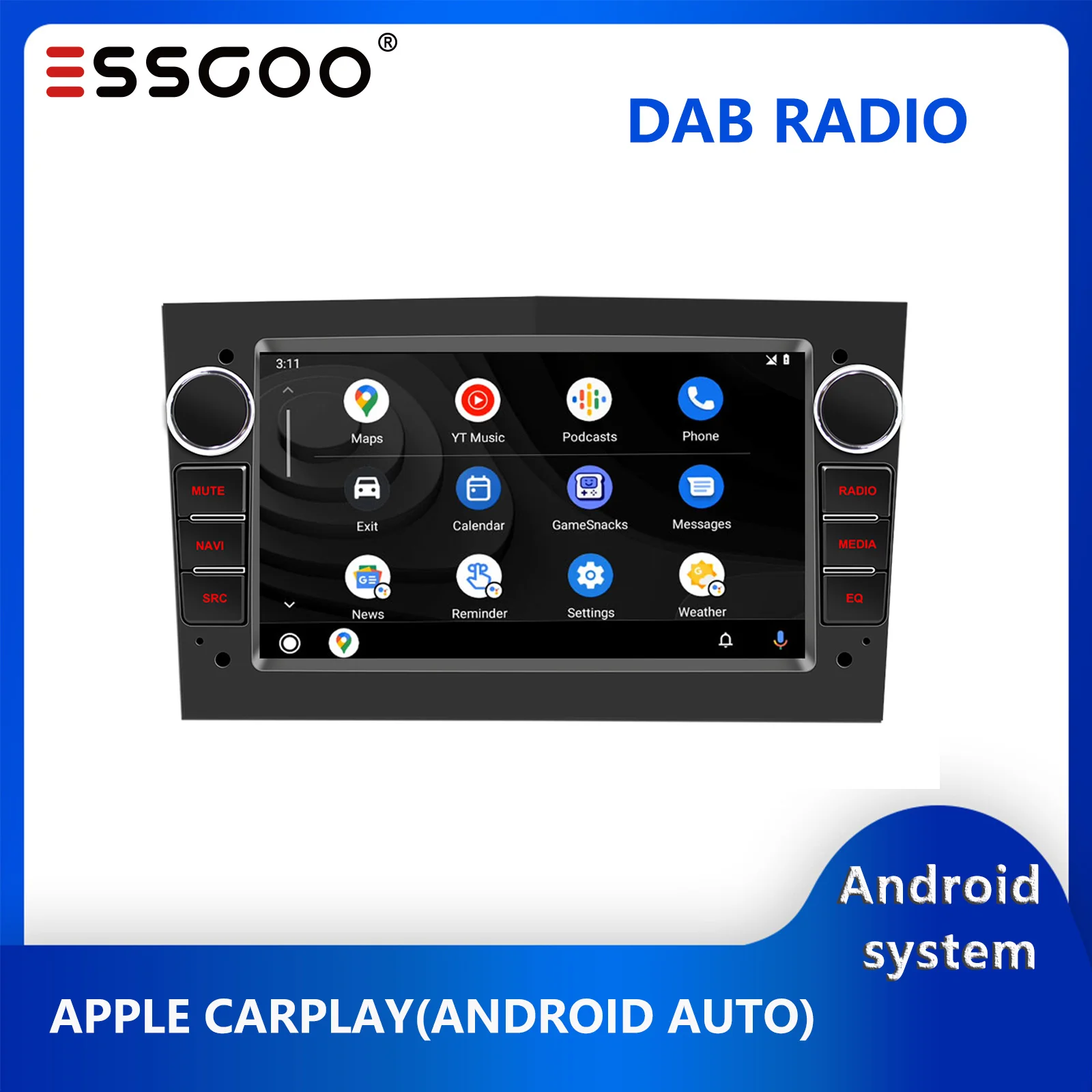 

ESSGOO Carplay Car Radio Android Auto 7'' Android 10.0 1GB+16GB DAB RDS GPS Navigation Bluetooth Wifi Mirror Link For Opel