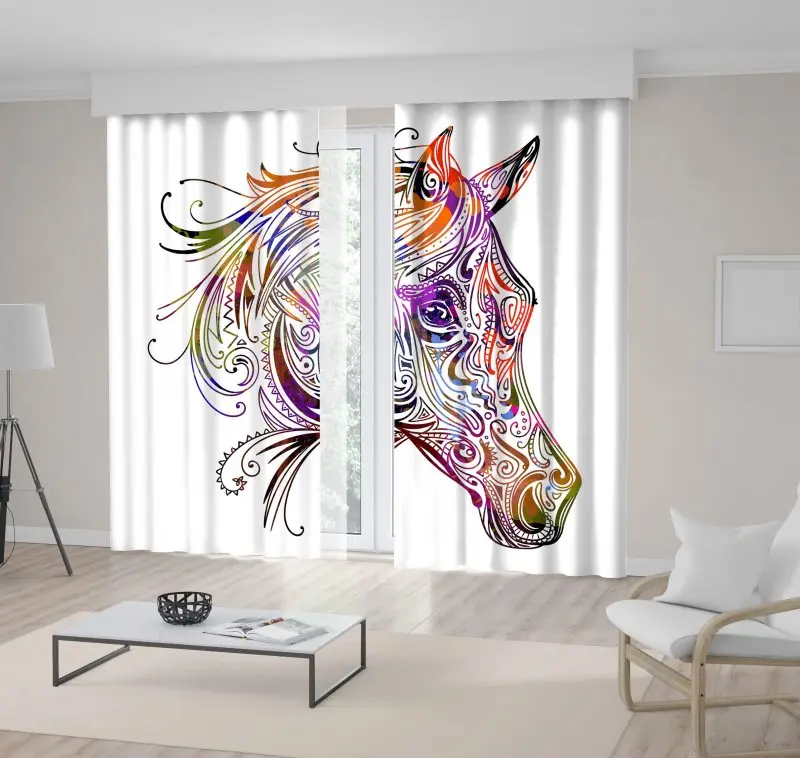 

Curtain Colorful Abstract Ornamental Horse Head Nature Animal Theme Decorative Artwork Purple Green Orange
