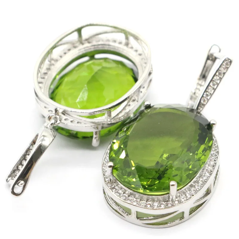 

34x21mm SheCrown Big Jewelry Set Created 22x18mm Green Peridot White CZ For Woman's Silver Pendant Earrings