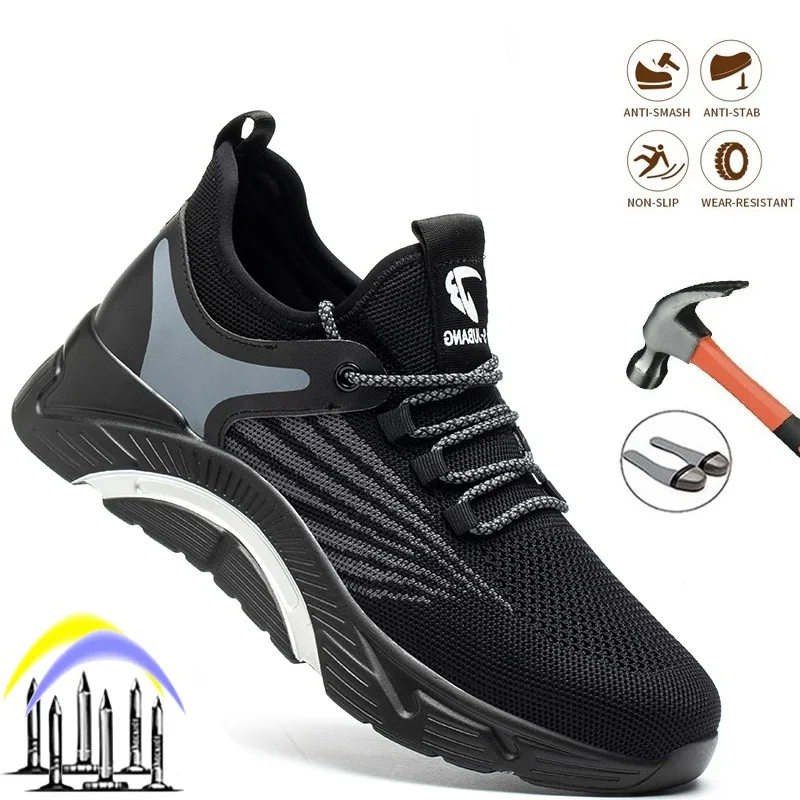 

Men's Safety Boots Indestructible Fashion Steel Toe Anti-Break Puncture-Proof Light Work Shoes Non-slip Breathable Sneakers
