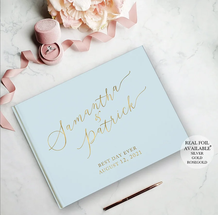 Уникальный свадебный подарок Персонализированная Гостевая книга Золотая фольга